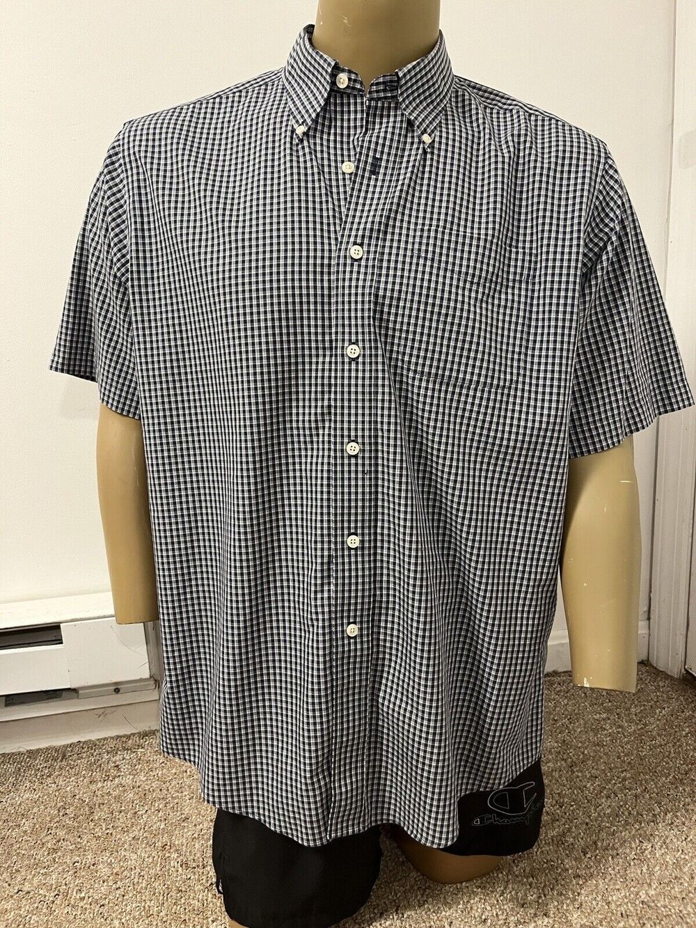 L.L.‎ Bean Men's Short Sleeve Button Down Large Blue Check Traditional Fit